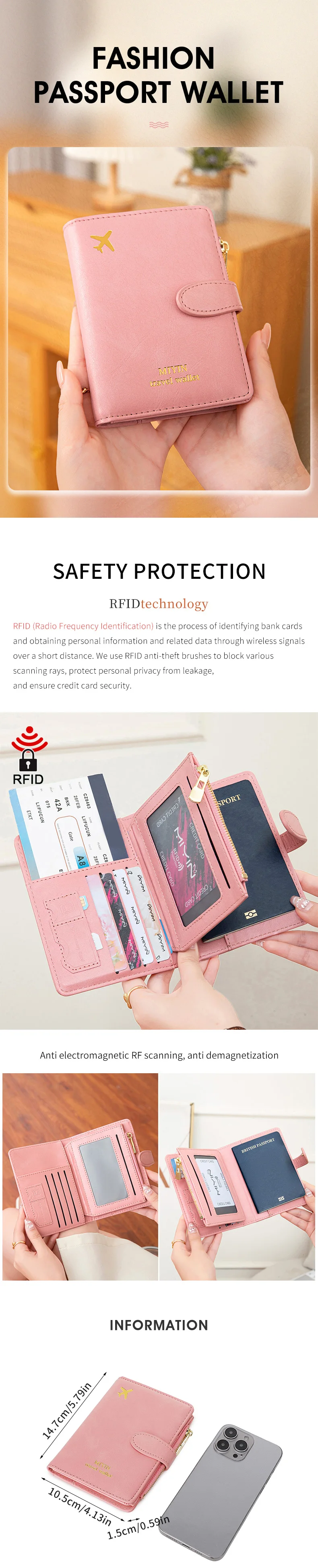 Airplane Pattern Passport Bag Multi Functional ID Card Bank Card RFID Passport Clip PU Leather Wallet Cover Travel Accessories