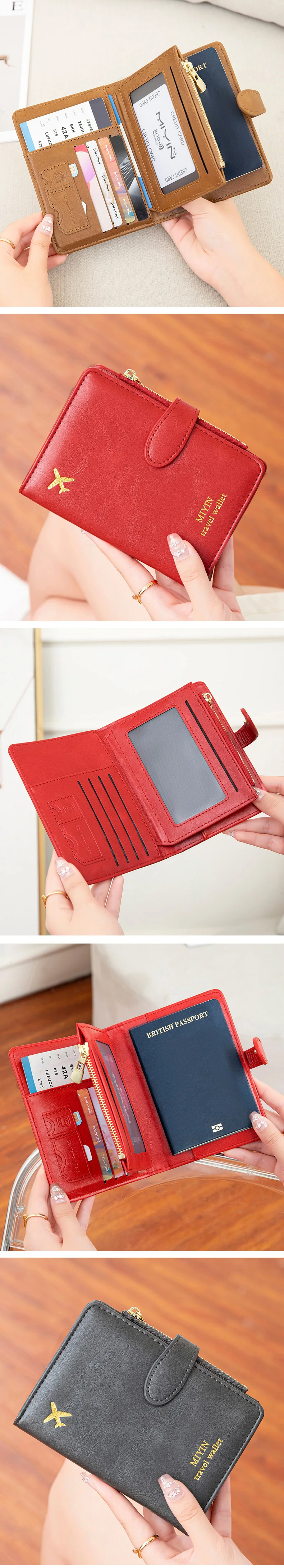 Airplane Pattern Passport Bag Multi Functional ID Card Bank Card RFID Passport Clip PU Leather Wallet Cover Travel Accessories