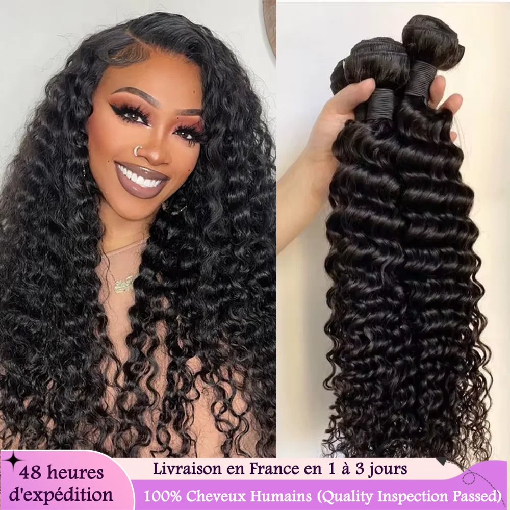 Tissage Deep Wave Human Hair Bundles 20 22 inch Bundles Brazilian Bundles 1/3/4 PCS Human Hair Extensions Delivery 3 Day France