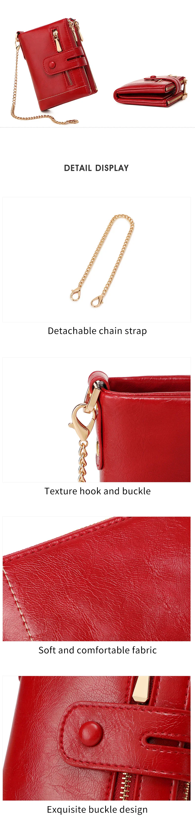 Classic and Fashionable Women's Double Zipper Short Wallet with Detachable Small Card Clip Multifunctional Three Fold Wallet