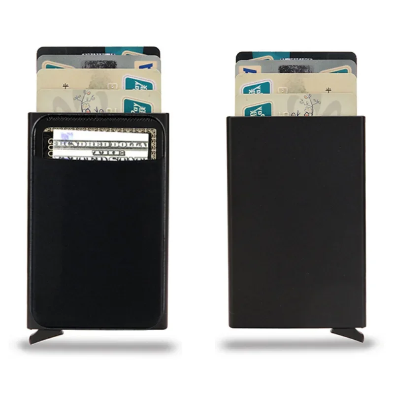 Slim Aluminum Wallet with Elasticity Back Pouch Coin Pocket ID Credit Card Holder Automatic Pop Up Bank Case Mini RFID Wallet