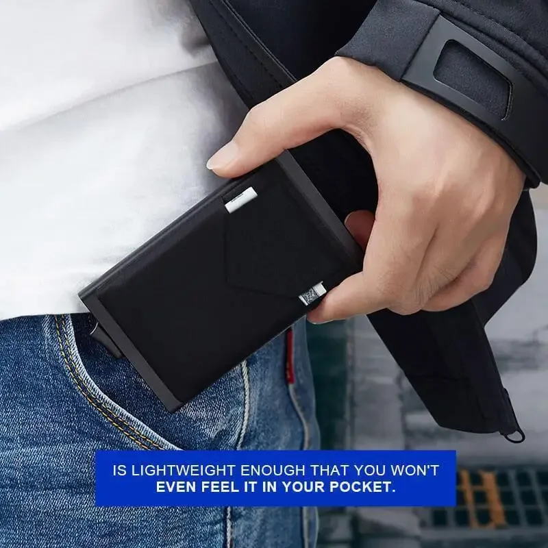 Slim Aluminum Wallet with Elasticity Back Pouch Coin Pocket ID Credit Card Holder Automatic Pop Up Bank Case Mini RFID Wallet