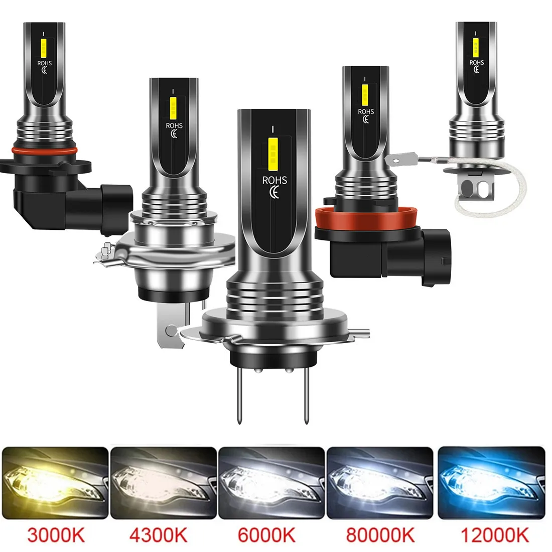 2Pcs H4 H7 H11 H10 LED Car Headlight Bulbs 3000K 6000K PSX24W 9005 HB3 9006 HB4 H8 H1 H3 Auto Lights Automobile Driving Fog Lamp