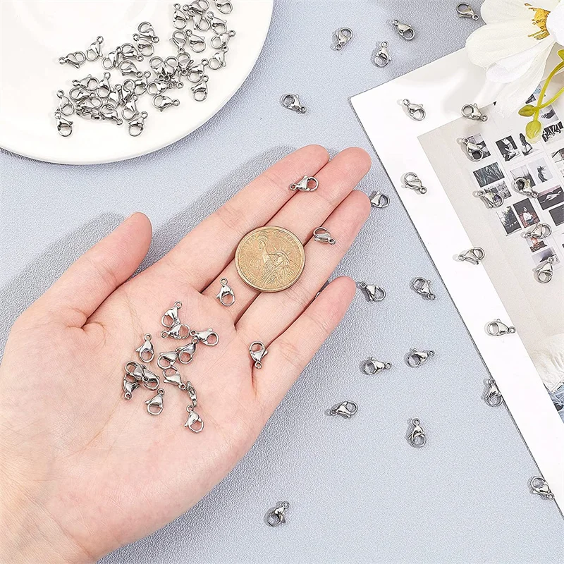 20pcs Stainless Steel Lobster Clasp Fastener Hook Lock for DIY Necklace Bracelet Jewelry Making Supplies Materials Accessories