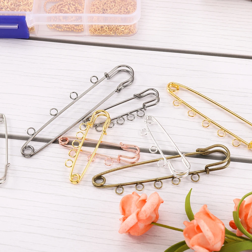 5/10pcs Safety Pins Brooch Blank Base Brooch Pins 50/80/90mm Pins 3/5 Rings Jewelry Pin for Jewelry Making Supplies Accessories
