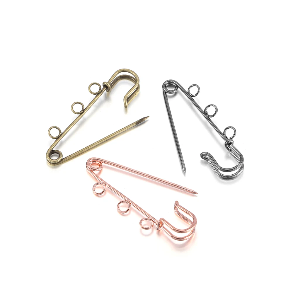 5/10pcs Safety Pins Brooch Blank Base Brooch Pins 50/80/90mm Pins 3/5 Rings Jewelry Pin for Jewelry Making Supplies Accessories