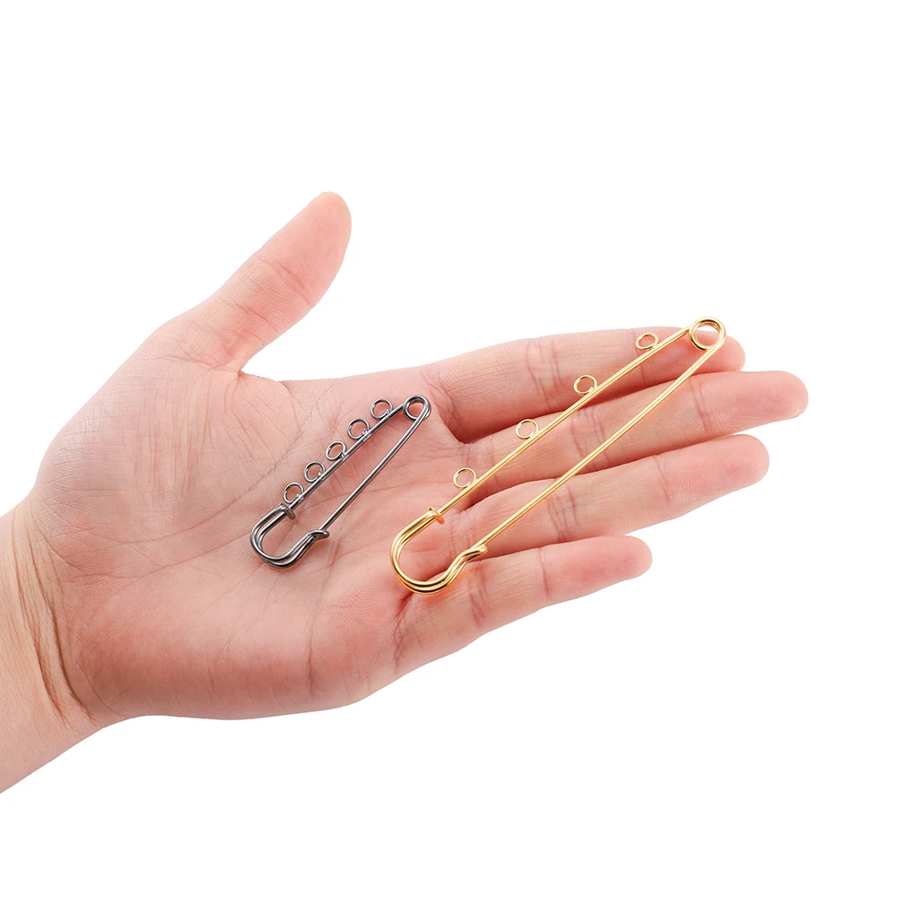 5/10pcs Safety Pins Brooch Blank Base Brooch Pins 50/80/90mm Pins 3/5 Rings Jewelry Pin for Jewelry Making Supplies Accessories