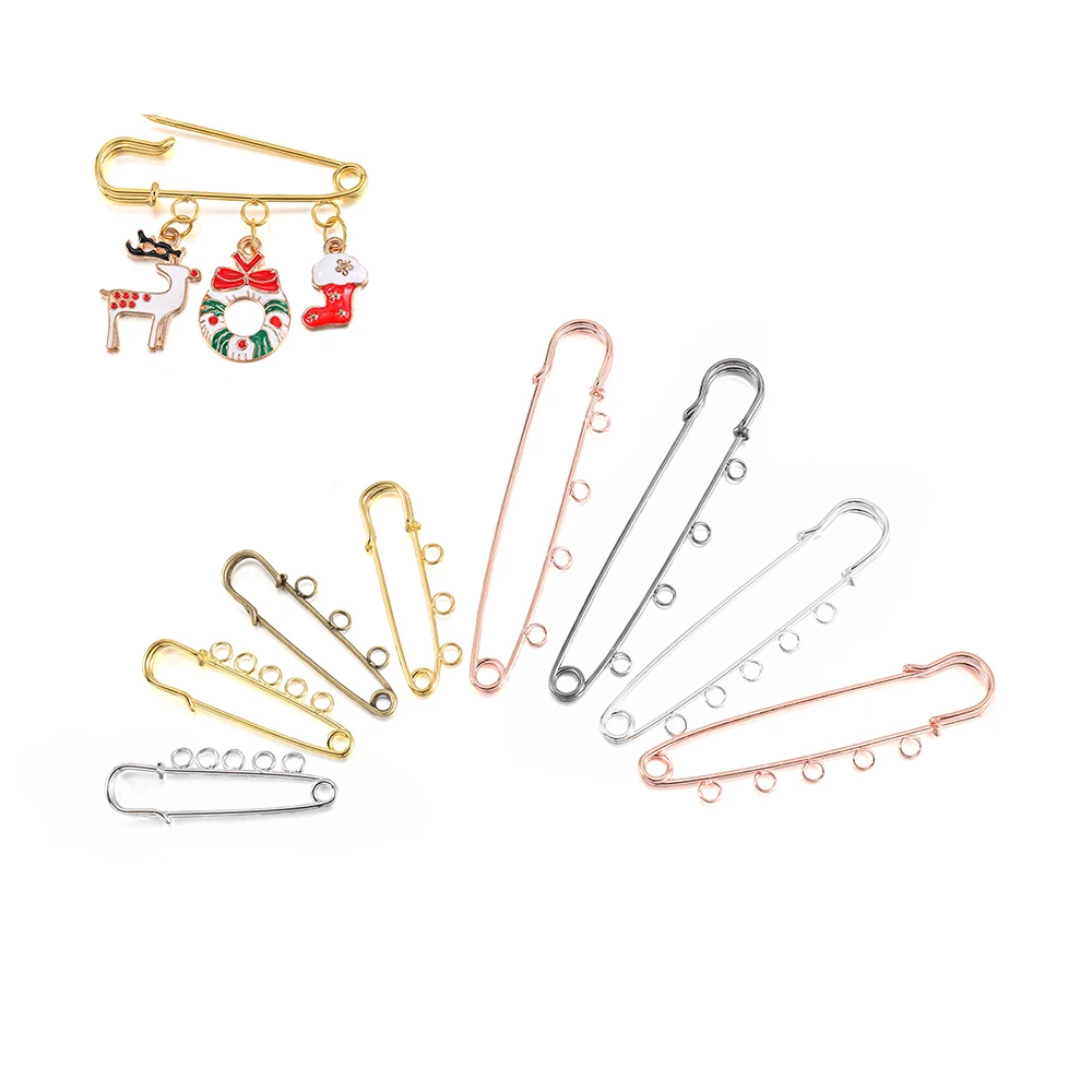 5/10pcs Safety Pins Brooch Blank Base Brooch Pins 50/80/90mm Pins 3/5 Rings Jewelry Pin for Jewelry Making Supplies Accessories