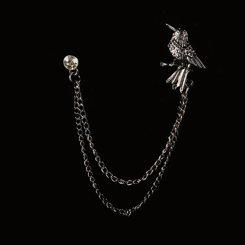New Fashion Bird Brooch Star Crystal Tassel Chain Lapel Pin Suit Shirt Fashion Clothing Brooches for Women Men Accessories