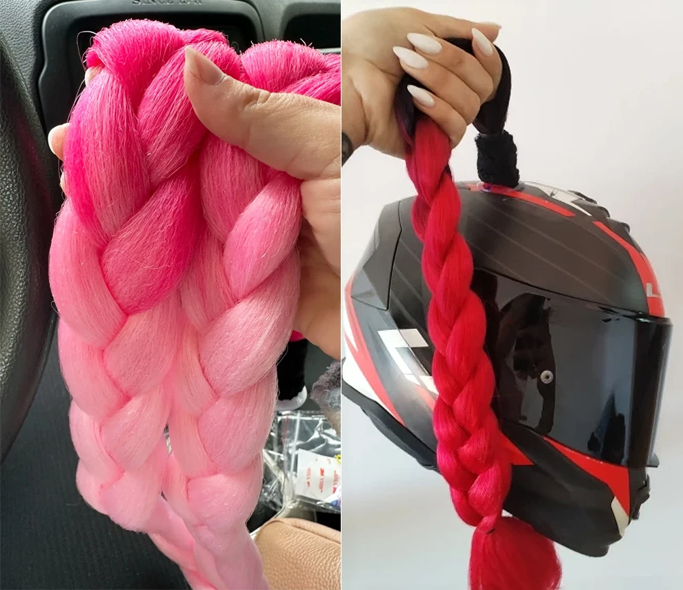 2pcs Quality Braids For Motorcycle Helmet Ponytail Sucker Braids Wig For Woman Helmet Decor Ears Twist Accessories 164 Colors