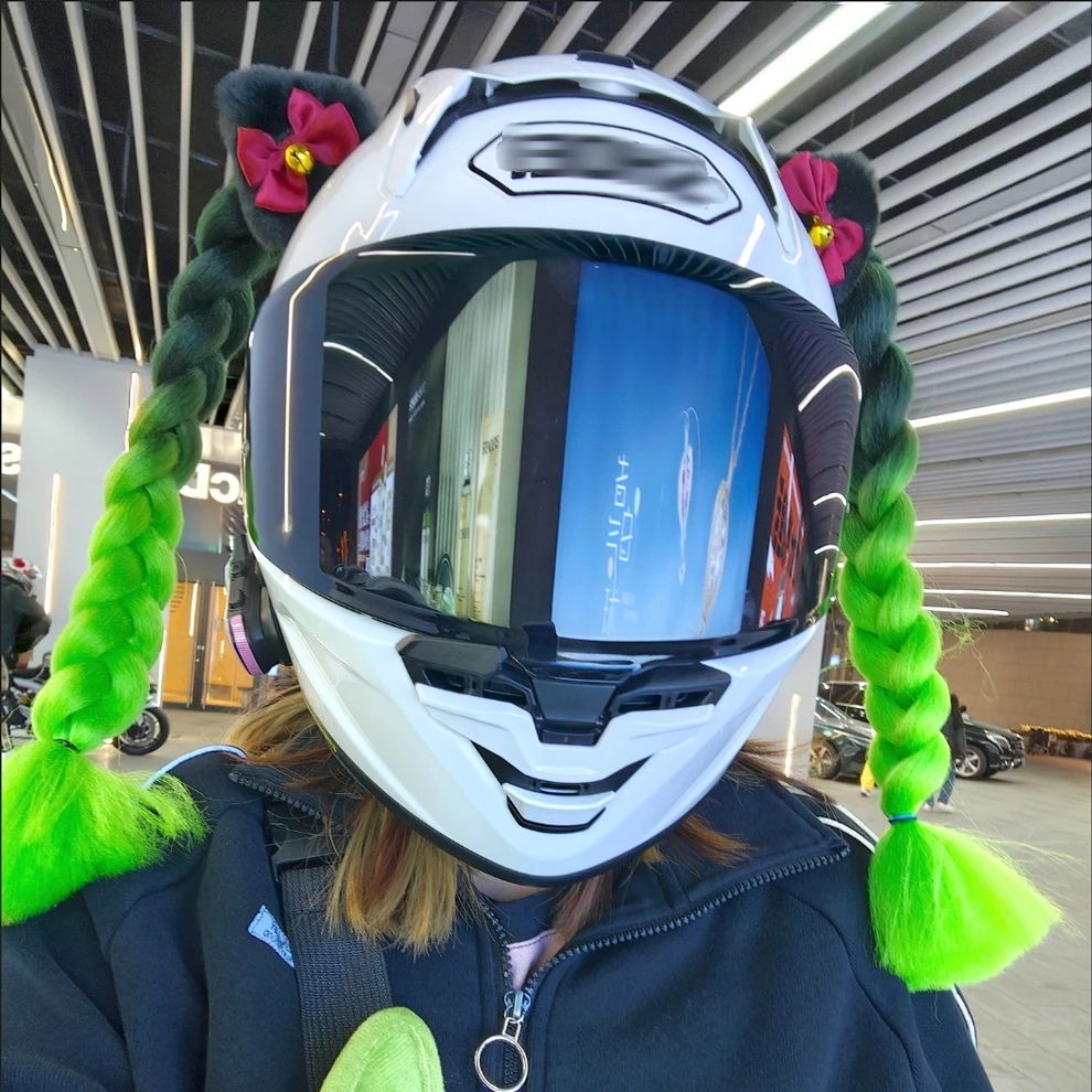 2pcs Quality Braids For Motorcycle Helmet Ponytail Sucker Braids Wig For Woman Helmet Decor Ears Twist Accessories 164 Colors