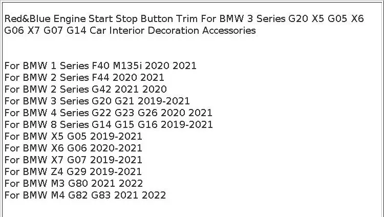 Red & Blue Engine Start Stop Button Trim For BMW 3 Series G20 X5 G05 X6 G06 X7 G07 G14 Car Interior Decoration Accessories