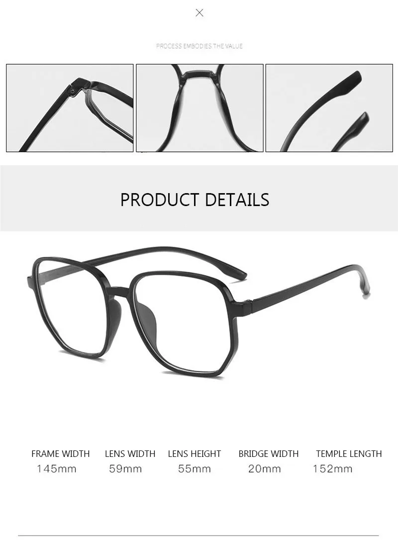 2021 New Anti-blue Myopia Glasses Women&Men Big Oversized Glasses Frame Nearsighted Prescription Glasses -1.0,-1.5,-2.0 To -6.0