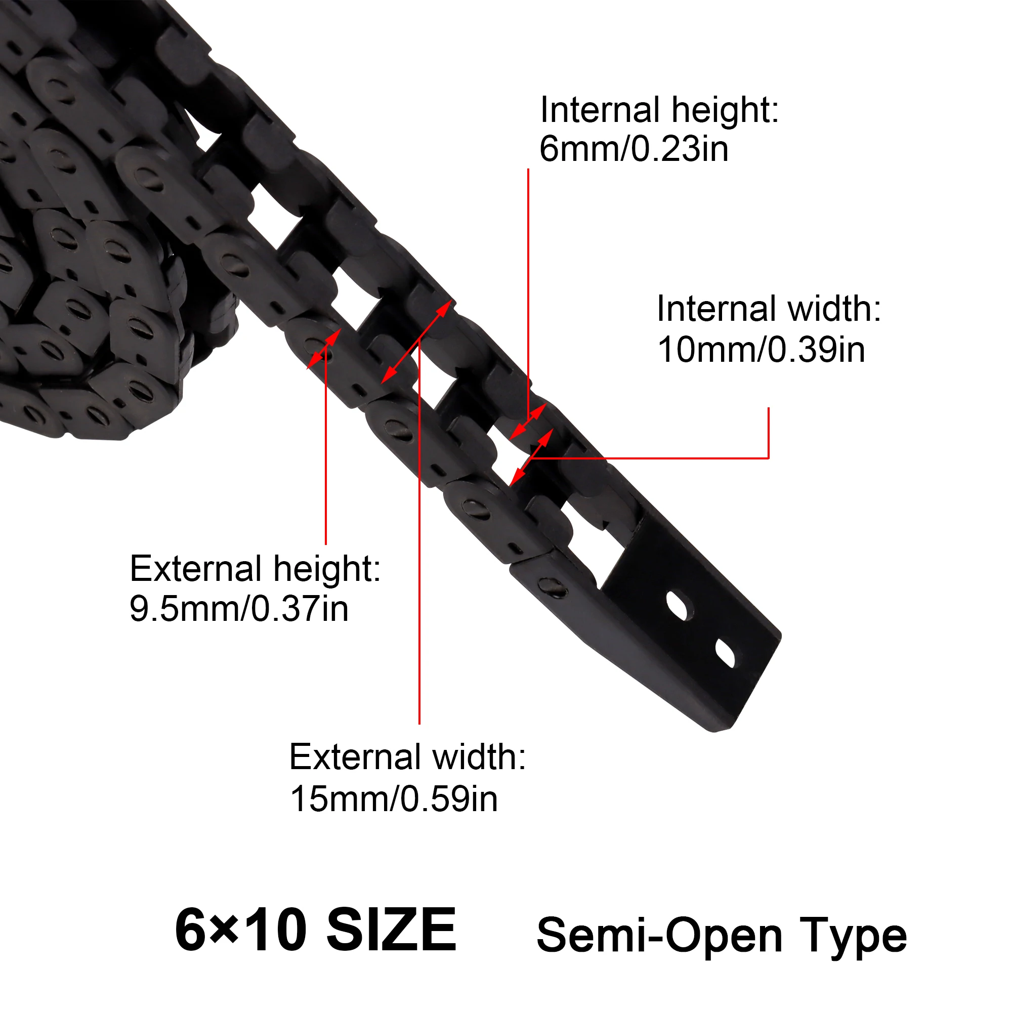 open Drag Chain bridge type 7x7 10x10 10x15 10x20 15x20 18x18 L1m Cable Carrier with Ends for CNC 3D printer Voron Trident 2.4