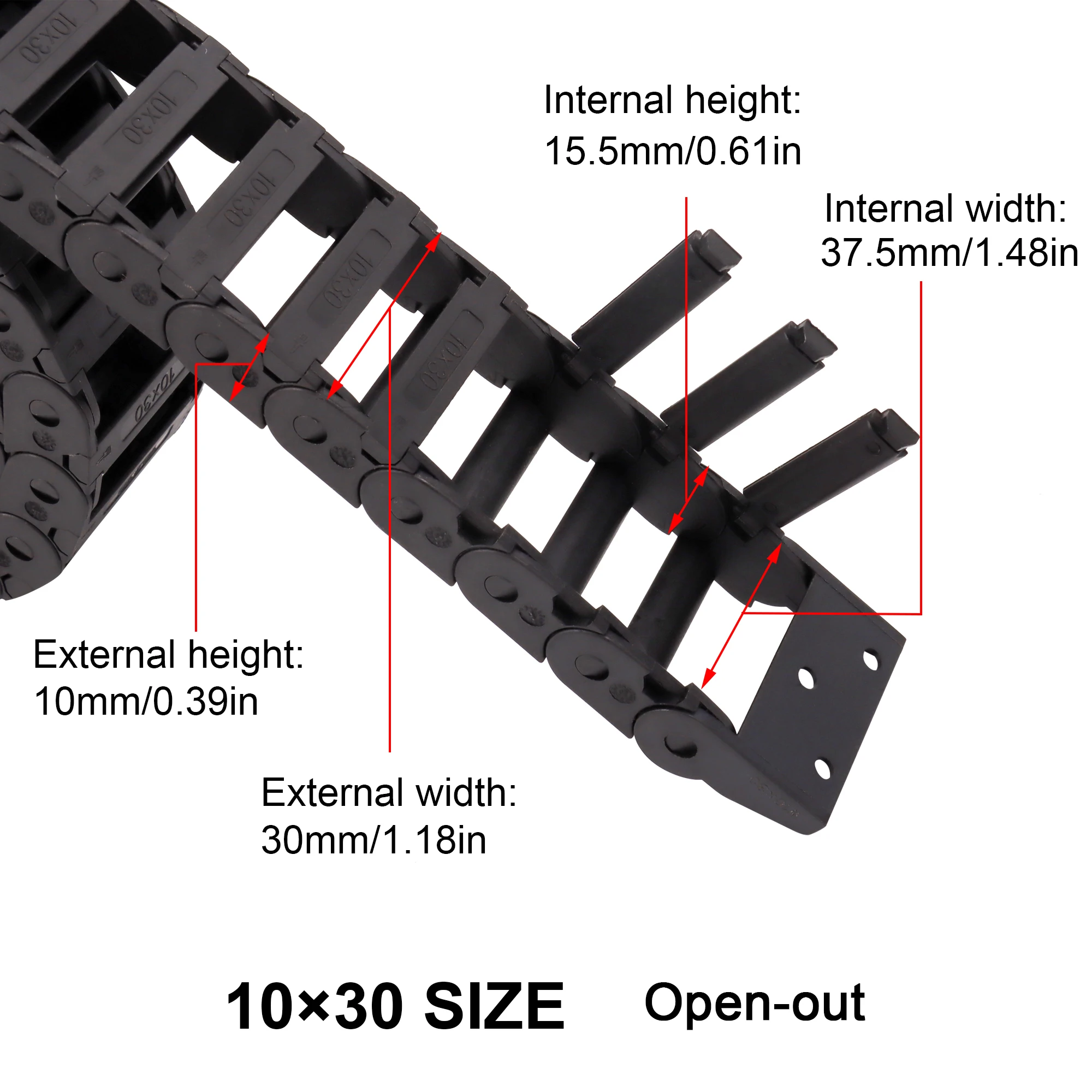 open Drag Chain bridge type 7x7 10x10 10x15 10x20 15x20 18x18 L1m Cable Carrier with Ends for CNC 3D printer Voron Trident 2.4