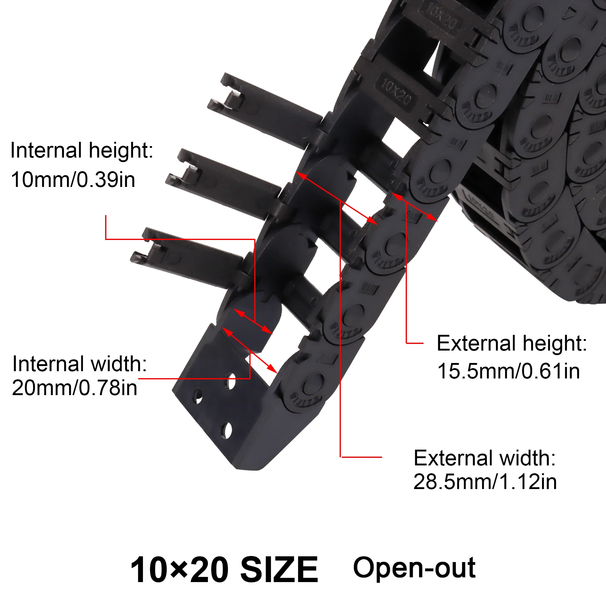 open Drag Chain bridge type 7x7 10x10 10x15 10x20 15x20 18x18 L1m Cable Carrier with Ends for CNC 3D printer Voron Trident 2.4