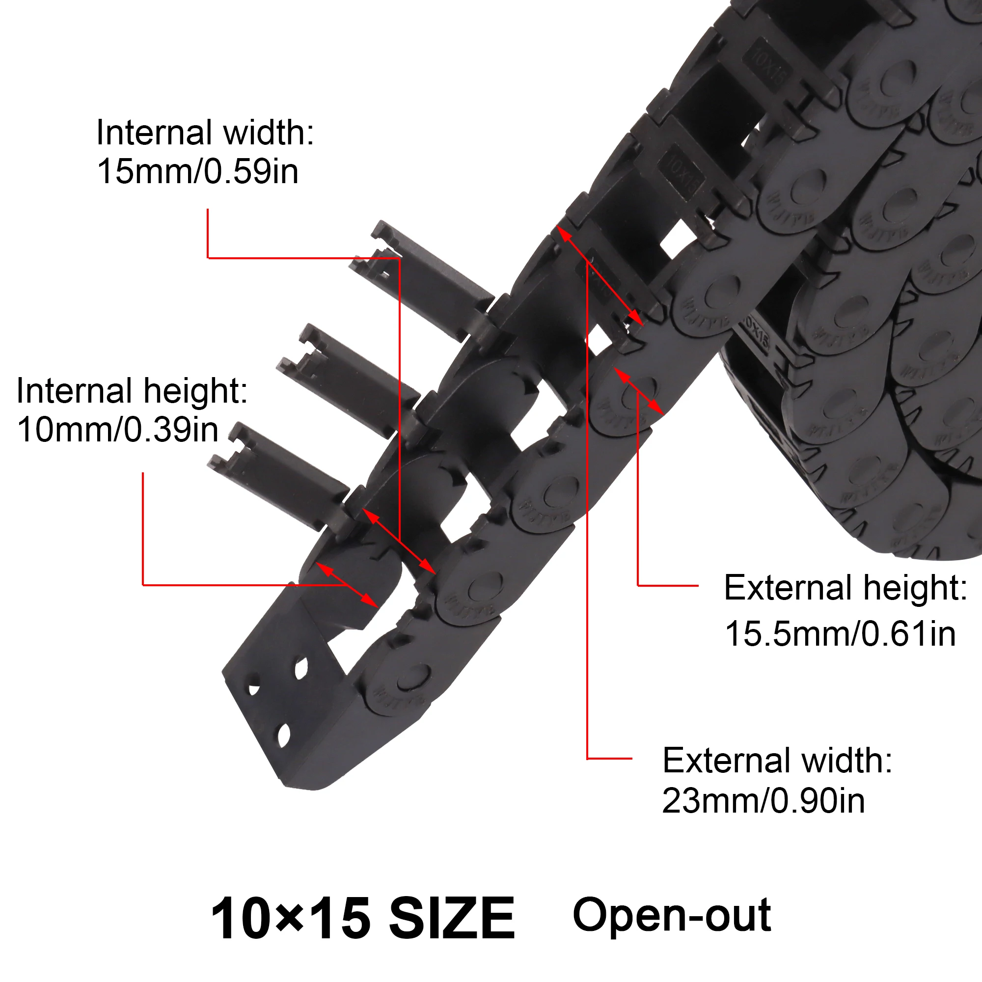 open Drag Chain bridge type 7x7 10x10 10x15 10x20 15x20 18x18 L1m Cable Carrier with Ends for CNC 3D printer Voron Trident 2.4