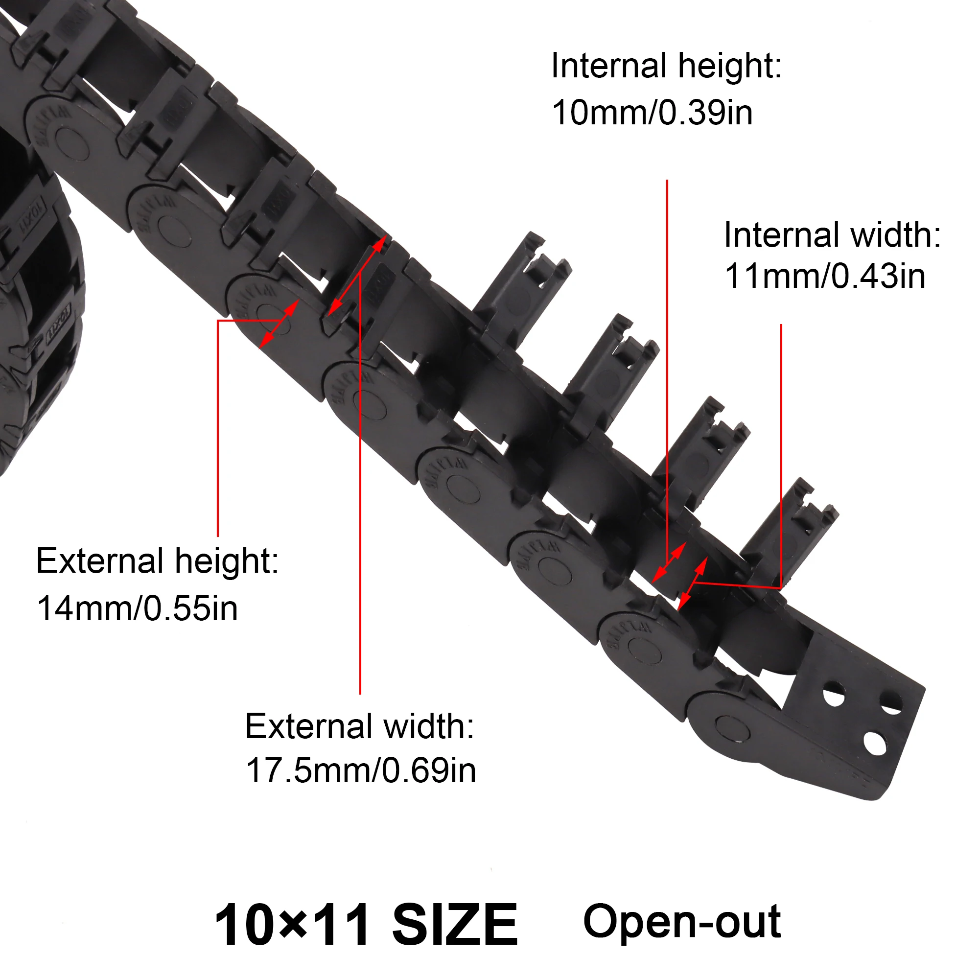 open Drag Chain bridge type 7x7 10x10 10x15 10x20 15x20 18x18 L1m Cable Carrier with Ends for CNC 3D printer Voron Trident 2.4