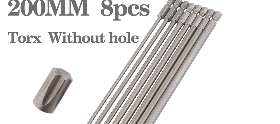 8pcs/12pcs 50mm-200mm T6-T45 Magnetic Torx Screwdriver Bits Set Electric Screwdriver head T10, T15, T20, T25, T27, T30 T35 T45