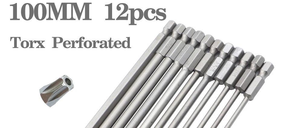 8pcs/12pcs 50mm-200mm T6-T45 Magnetic Torx Screwdriver Bits Set Electric Screwdriver head T10, T15, T20, T25, T27, T30 T35 T45