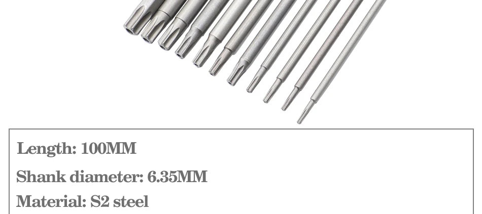 8pcs/12pcs 50mm-200mm T6-T45 Magnetic Torx Screwdriver Bits Set Electric Screwdriver head T10, T15, T20, T25, T27, T30 T35 T45