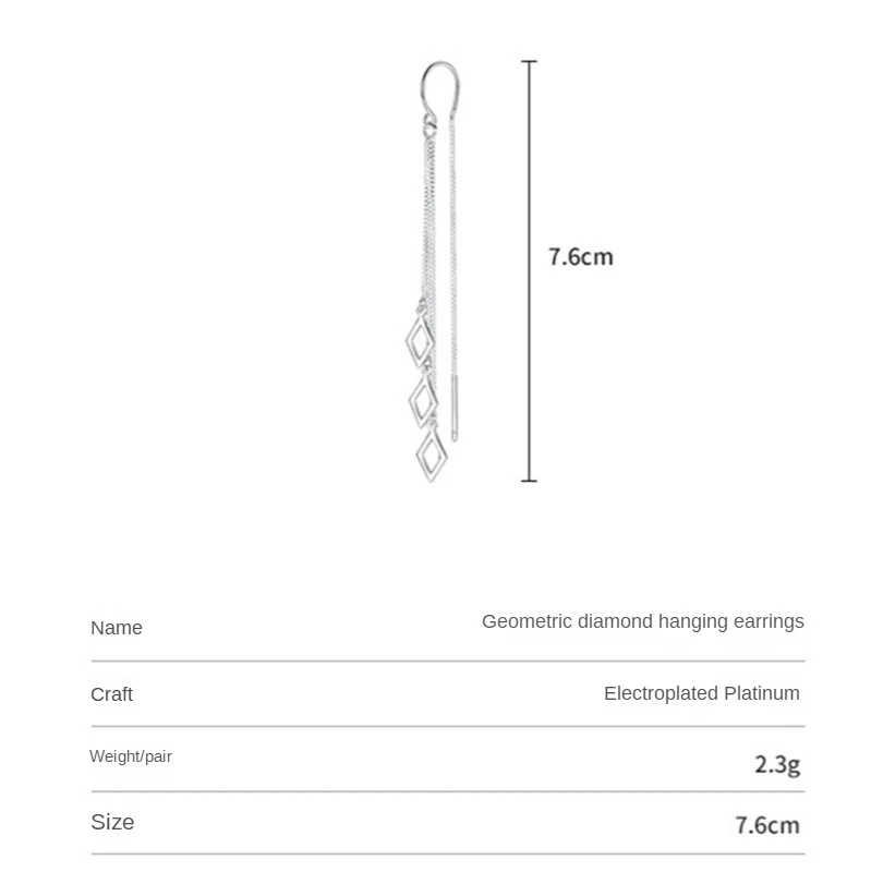 CIAXY Silver Color Geometric Rhombus Earrings for Women Temperament Tassel Long Ear Line Earring 2021 Fashion Jewelry Gift