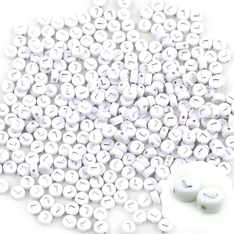 100pcs/lot Acrylic Silver Color Letter Beads Charms A-Z DIY Loose Beads Initial Alphabe Letter Beads Fit Women Bracelet Making