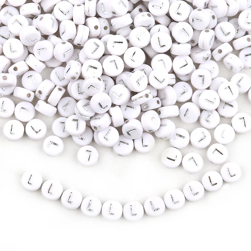 100pcs/lot Acrylic Silver Color Letter Beads Charms A-Z DIY Loose Beads Initial Alphabe Letter Beads Fit Women Bracelet Making
