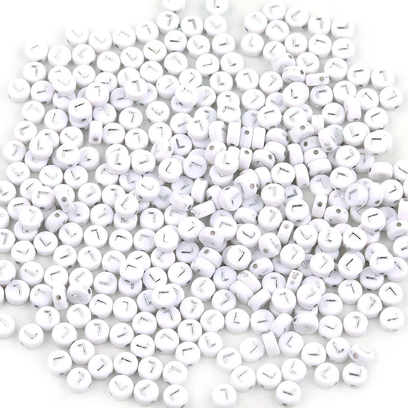 100pcs/lot Acrylic Silver Color Letter Beads Charms A-Z DIY Loose Beads Initial Alphabe Letter Beads Fit Women Bracelet Making