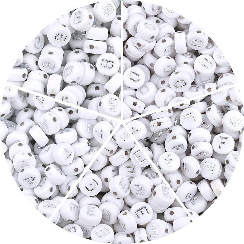 100pcs/lot Acrylic Silver Color Letter Beads Charms A-Z DIY Loose Beads Initial Alphabe Letter Beads Fit Women Bracelet Making