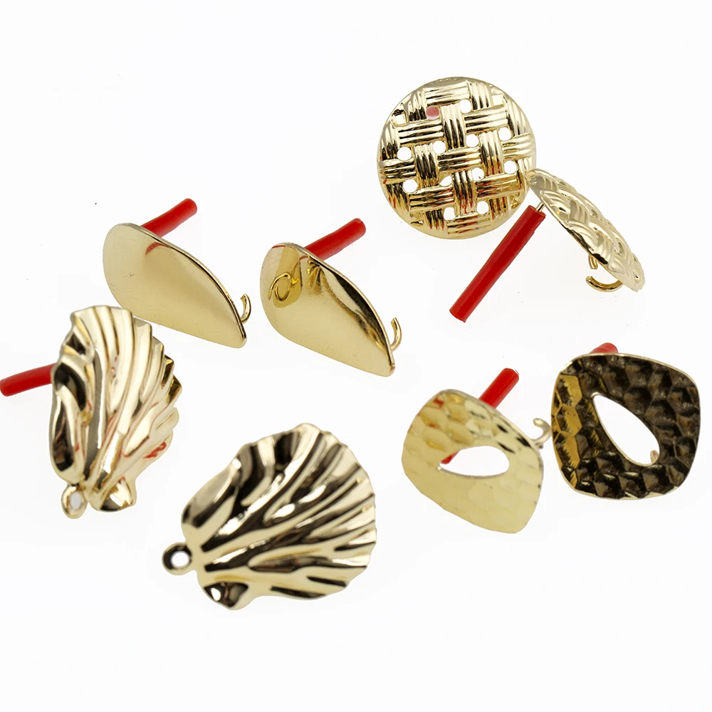 10Pcs DIY Earrings Setting Matt Golden Square Hollow Star Stud Earrings Connectors Earrings Base for Jewelry Making Accessories