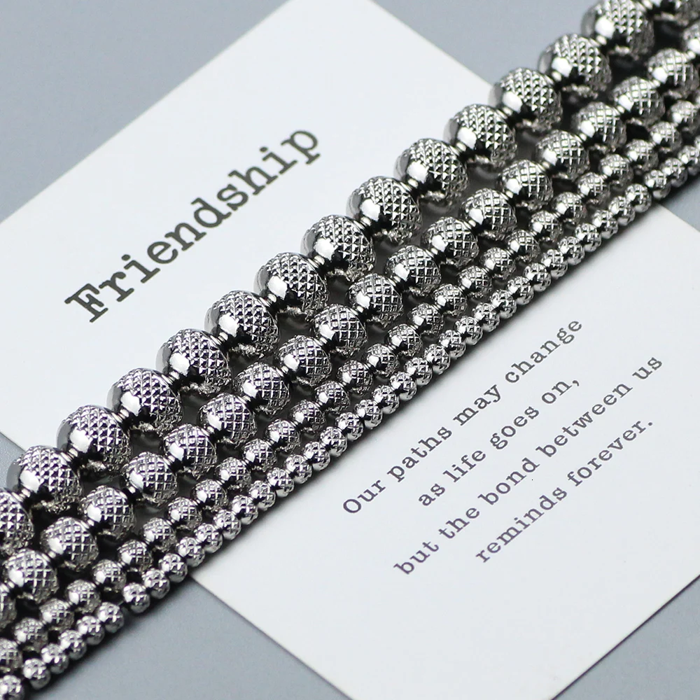 WYLeeS Grid/Tire shape Stainless steel beads 3 4 6 8mm Round Spacer Loose Beads for Jewelry Necklace Bracelet Making DIY Finding