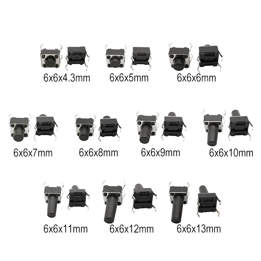50Pcs 6x6mm Tactile Tact Mini Push Button Switch PCB Panel Momentary DIP 4 Pin Self-Reset Switch 6*6*4.3/5/6/7/8/9/10/11/12/13MM