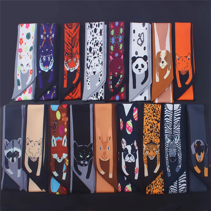 17 Colors Animal Print 2024 New Bag Skinny Silk Scarf For Women Luxury Brand Foulard Women Tie Fashion Head Scarves For Ladies