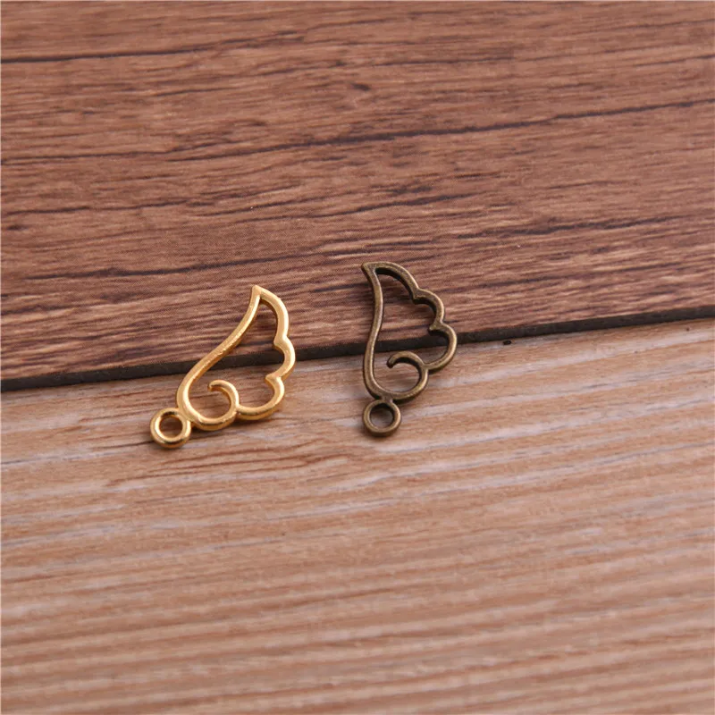 60PCS 9*18mm Metal Alloy Three Color Mini Hollow Wing Charms Pendants for Jewelry Making DIY Handmade Craft