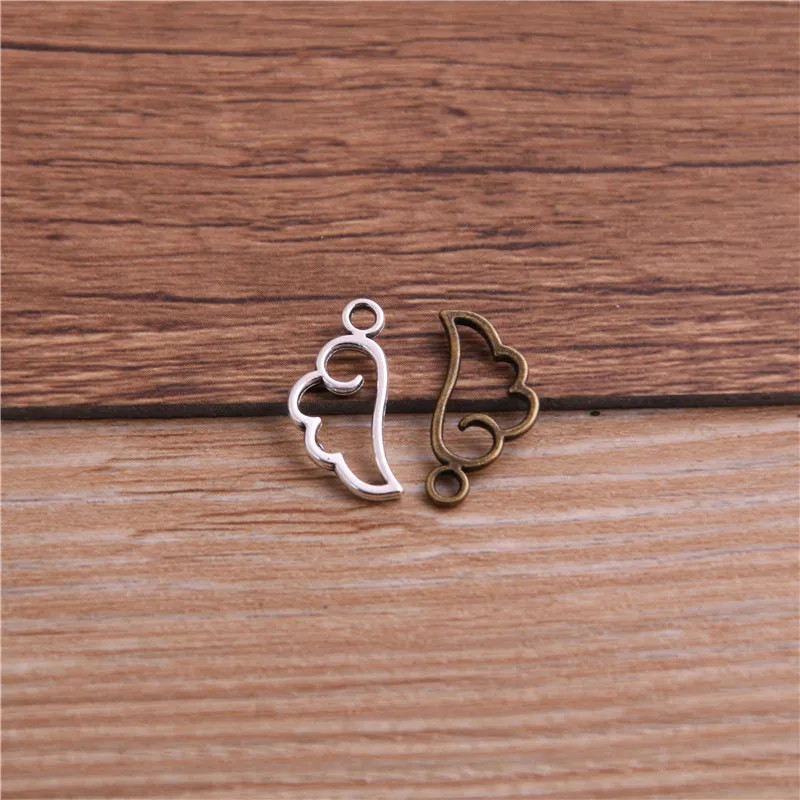 60PCS 9*18mm Metal Alloy Three Color Mini Hollow Wing Charms Pendants for Jewelry Making DIY Handmade Craft