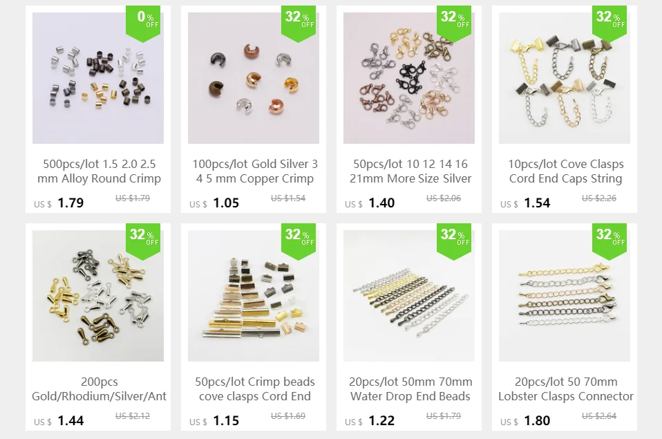 10-50pcs Crimp Beads Cove Clasps Cord End Caps String Ribbon Leather Clip Foldover Connectors Supplies For DIY Jewelry Findings