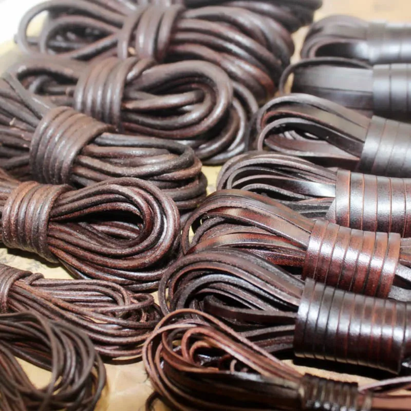 REGELIN 2meter Retro Coffee Cow Leather Strap Findings 2/3/4/5/6/8/10mm Flat/Round Leather Cord String Rope DIY Bracelet Making