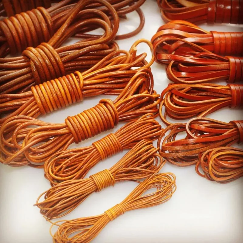 REGELIN 2meter Retro Coffee Cow Leather Strap Findings 2/3/4/5/6/8/10mm Flat/Round Leather Cord String Rope DIY Bracelet Making