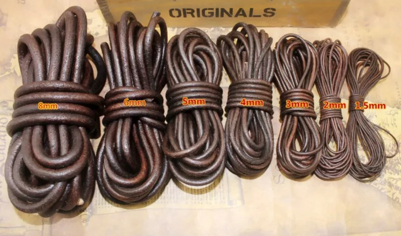 REGELIN 2meter Retro Coffee Cow Leather Strap Findings 2/3/4/5/6/8/10mm Flat/Round Leather Cord String Rope DIY Bracelet Making