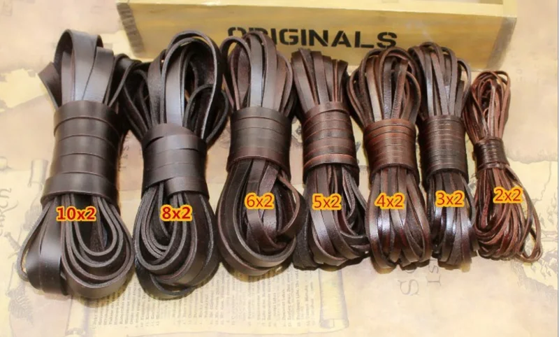 REGELIN 2meter Retro Coffee Cow Leather Strap Findings 2/3/4/5/6/8/10mm Flat/Round Leather Cord String Rope DIY Bracelet Making