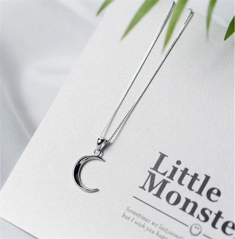 Korean Style New Fashion Sweet Moon 925 Sterling Silver Jewelry Temperament Crescent Clavicle Chain Pendant Necklaces XL031