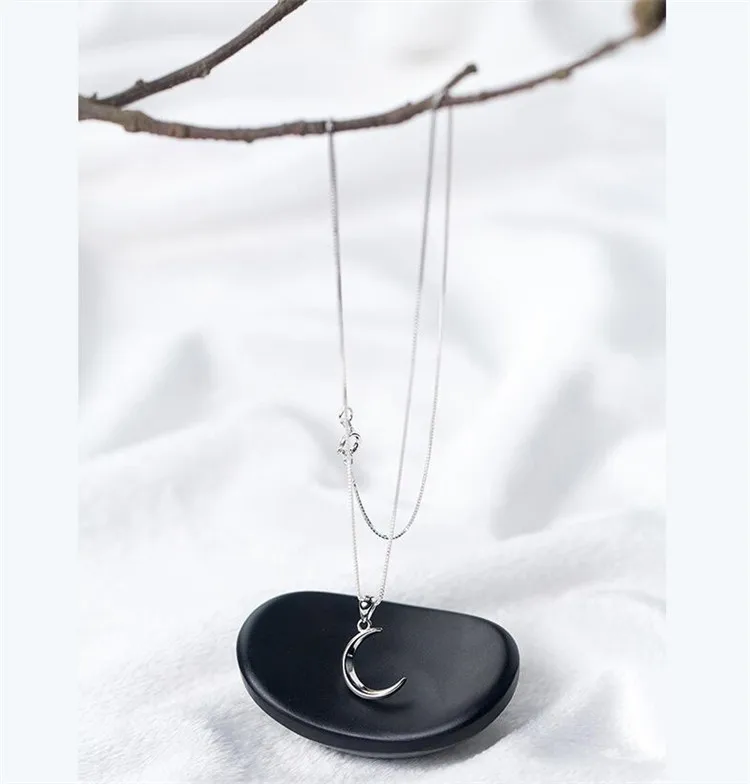Korean Style New Fashion Sweet Moon 925 Sterling Silver Jewelry Temperament Crescent Clavicle Chain Pendant Necklaces XL031