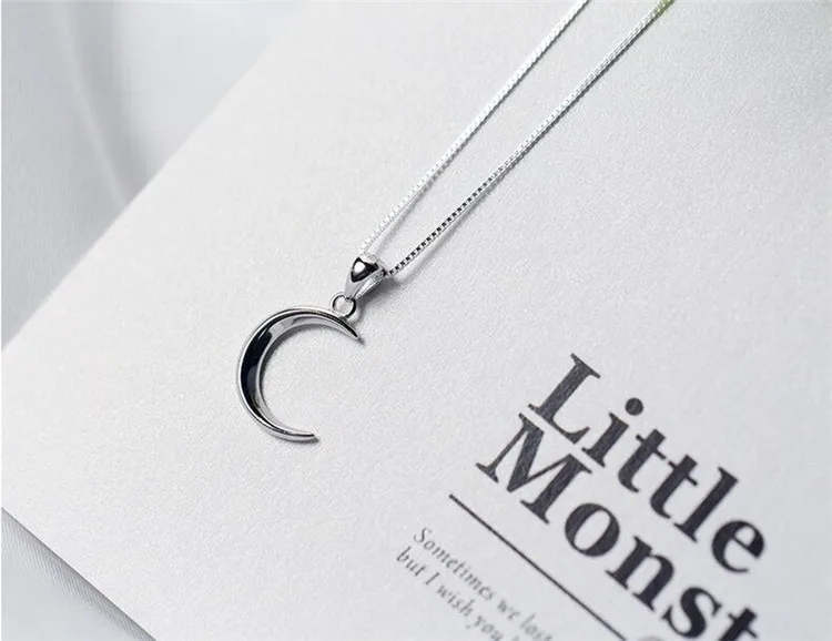 Korean Style New Fashion Sweet Moon 925 Sterling Silver Jewelry Temperament Crescent Clavicle Chain Pendant Necklaces XL031