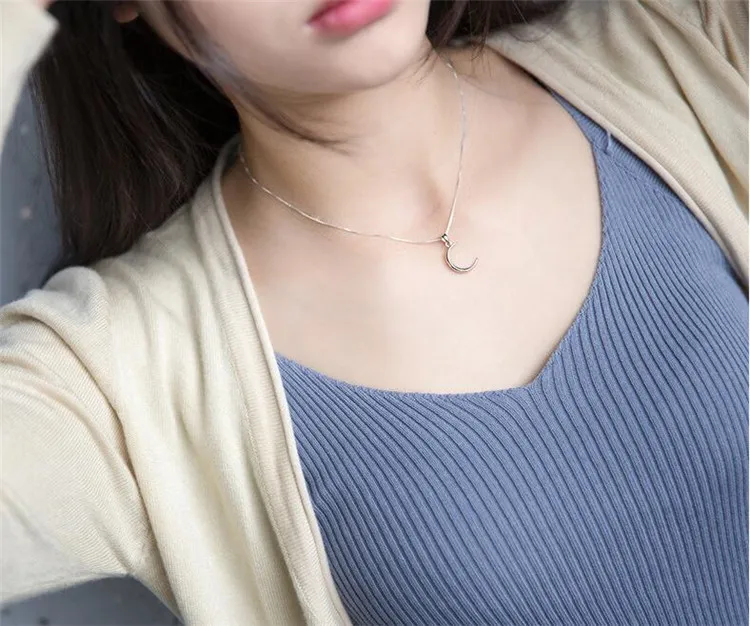 Korean Style New Fashion Sweet Moon 925 Sterling Silver Jewelry Temperament Crescent Clavicle Chain Pendant Necklaces XL031