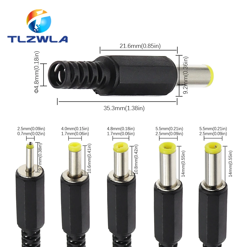 10PCS DC Power Adapter plug 5.5*2.1mm DC Plug Connector Welding Line Male Plug 5.5x2.5 4.8 1.7 1.35 0.7MM