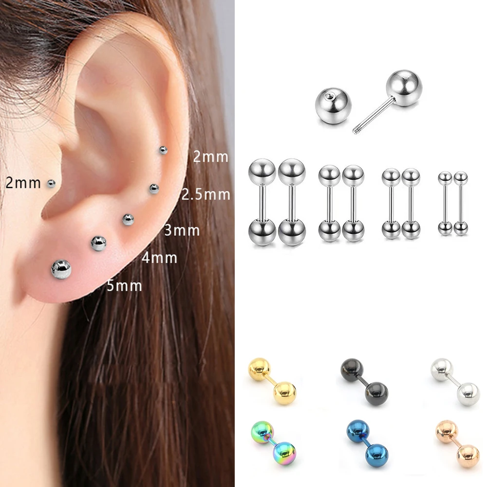 1Pair Medical Titanium Steel Stud Earring Small Ball Screws Small Earrings Ear Bone Nail Lip Piercing Body Jewelry