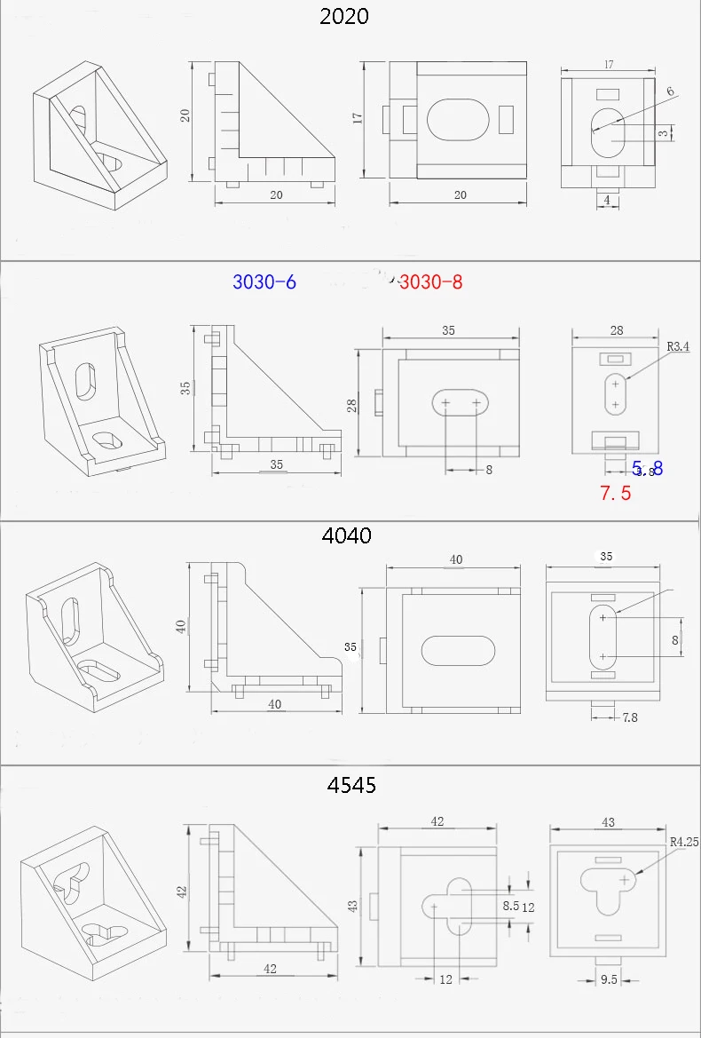 10pcs corner fitting angle aluminum connector bracket fastener 2020 3030 4040 4545 series industrial aluminum profile