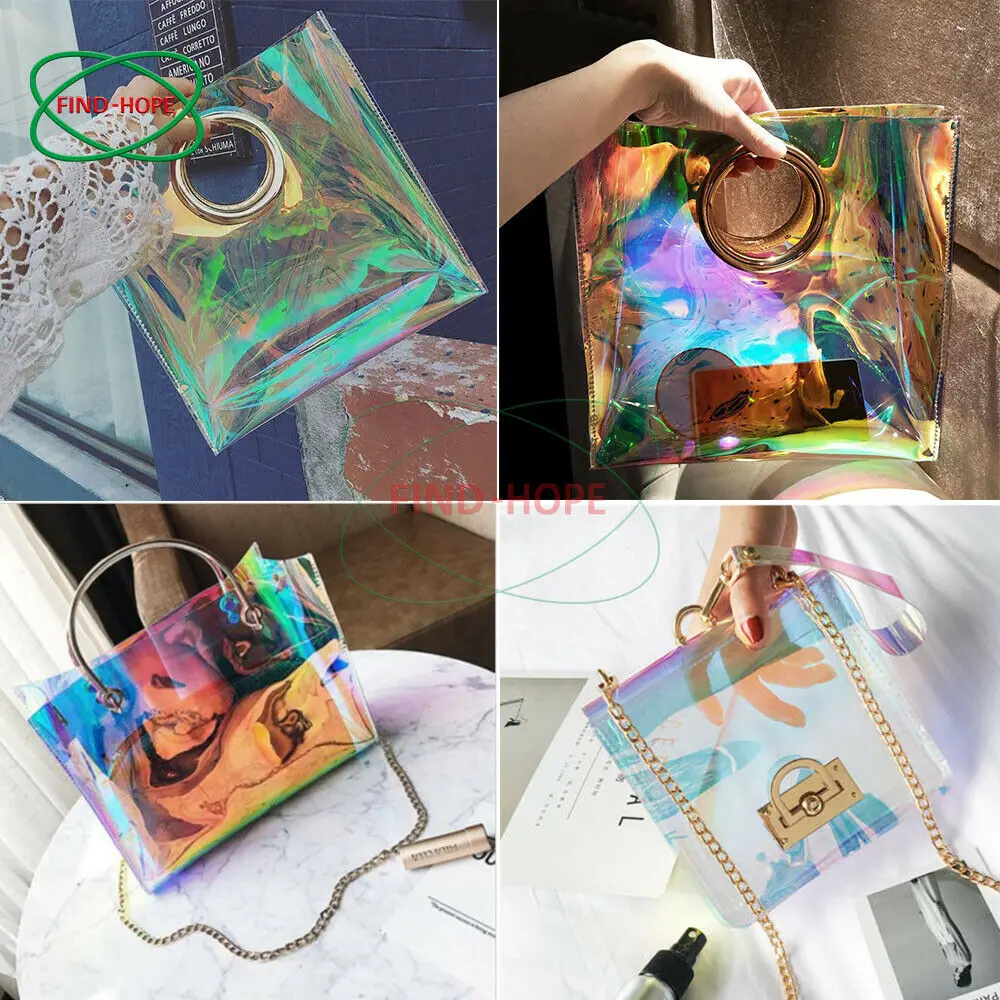 20*30/95cm Transparent PVC Fabric Iridescent Holographic Laser Rainbow Shiny Vinyl DIY Bow Earring Making Craft Bag Sheet/Roll