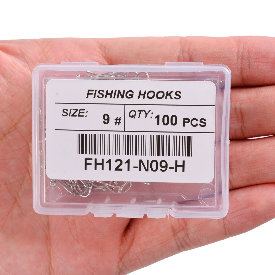 100pcs Fishing Hooks Pint Hook with Eyes Sea Hook Stainless Steel White Big Extra Long Shank Owner Fishhook Fishing Tackle Box